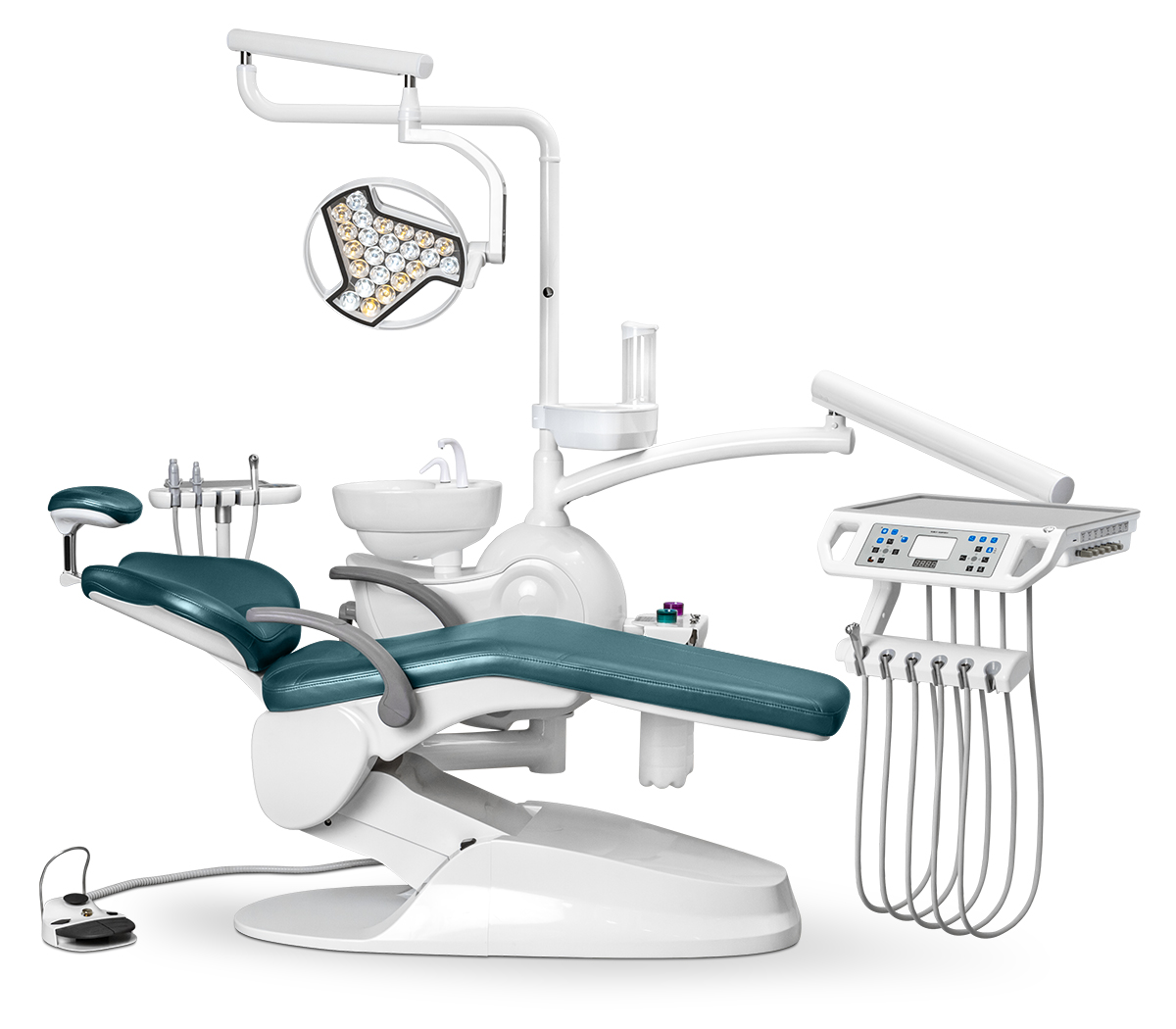 Стоматологическая установка Safety M2 нижняя подача с 24-диодным светильником, Темный изумруд